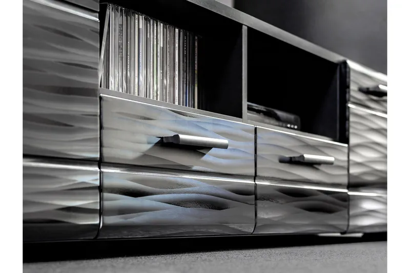 Apryl Modern TV Mediamöbel med Vitrinskåp och LED-belysning - Svart / Trä / Glas - Möbler - TV- & Mediamöbler - TV-möbelset