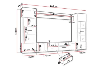Apryl Modern TV Mediamöbel med Vitrinskåp och LED-belysning - Svart / Trä / Glas - Möbler - TV- & Mediamöbler - TV-möbelset