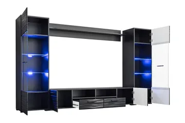 Apryl Modern TV Mediamöbel med Vitrinskåp och LED-belysning - Svart / Trä / Glas - Möbler - TV- & Mediamöbler - TV-möbelset