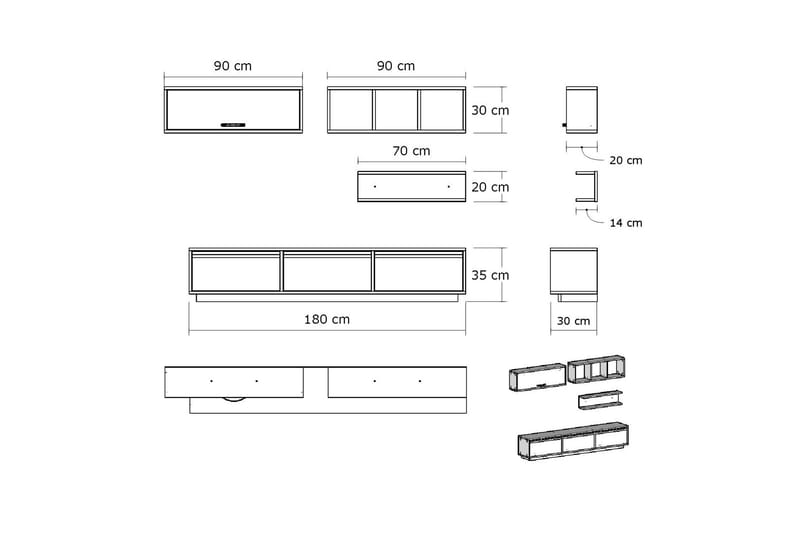 Elegancia Mediaförvaring 180 cm - Vit - Möbler - TV- & Mediamöbler - TV-möbelset