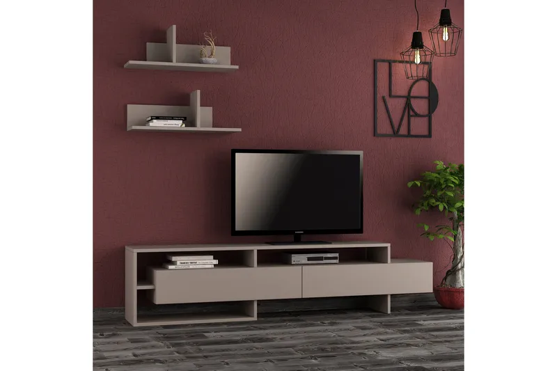 Homitis Tv-bänk med Vägghyllor, Trä