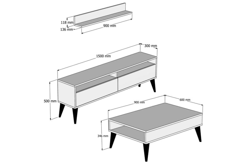 Hoptrup Vardagsrumsset 150 cm - Valnöt - Möbler - TV- & Mediamöbler - TV-möbelset