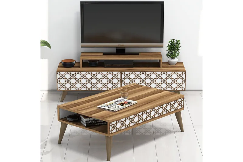 Hovdane TV-Möbelset 140 cm, Brun/Vit