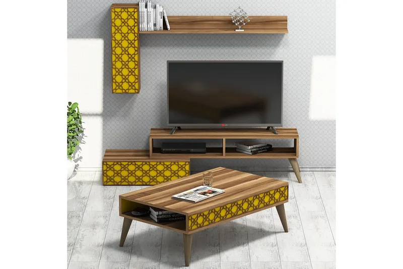 Hovdane TV-Möbelset 150 cm, Brun/Gul