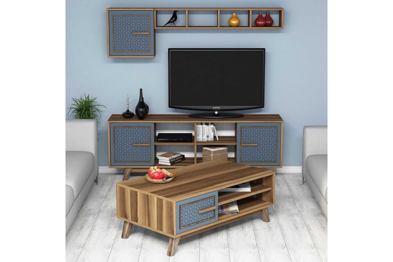 Hovdane TV-Möbelset 160 cm, Brun/Blå
