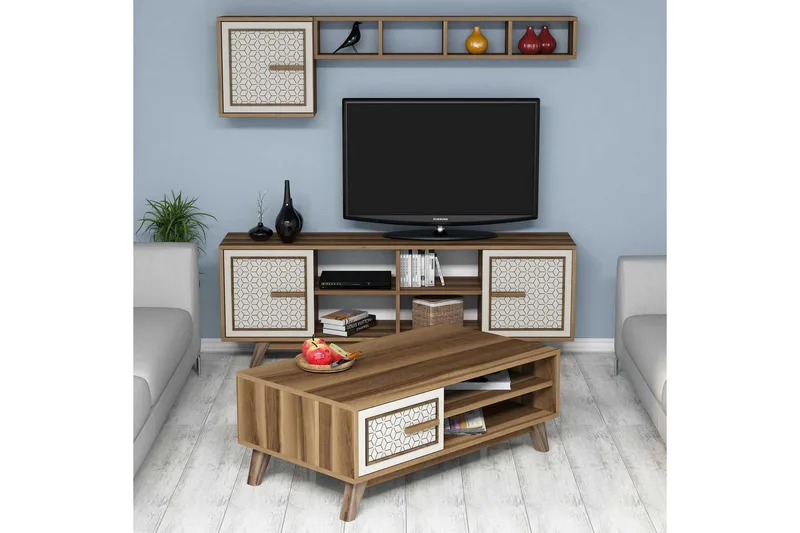Hovdane TV-Möbelset 160 cm, Brun/Ek/Vit