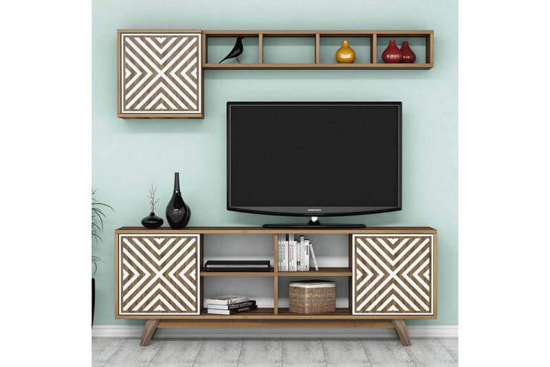 Hovdane TV-Möbelset 160 cm, Vit/Brun