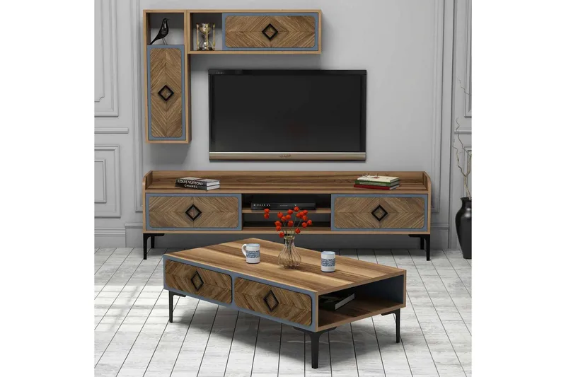 Hovdane TV-Möbelset 180 cm, Brun/Blå