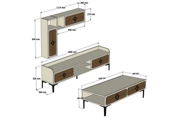 Hovdane TV-Möbelset 180 cm - Vit - Möbler - TV- & Mediamöbler - TV-möbelset