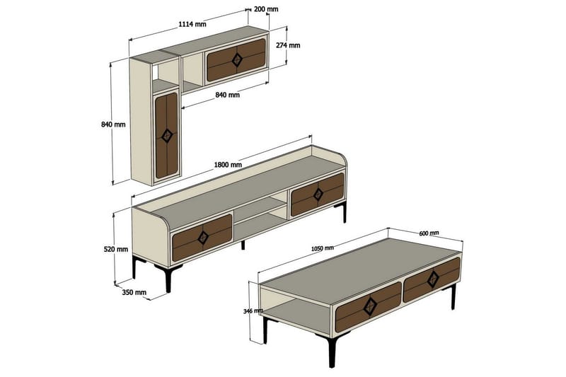Hovdane TV-Möbelset 180 cm - Vit - Möbler - TV- & Mediamöbler - TV-möbelset