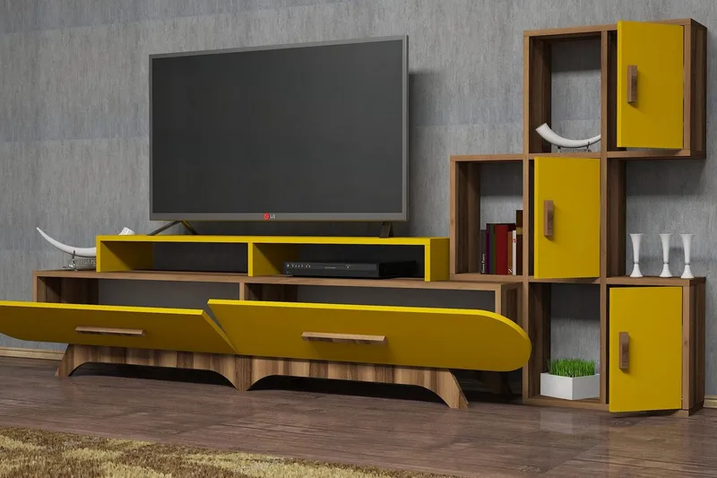 Hovdane TV-Möbelset 205 cm - Brun/Gul - Möbler - TV- & Mediamöbler - TV-möbelset