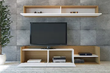 Kaletea Mediaförvaring - Vit/Teak - Möbler - TV- & Mediamöbler - TV-möbelset