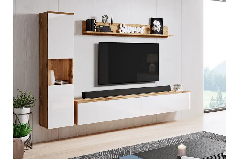 Kanehiro Tv-möbelset, Natur/Vit