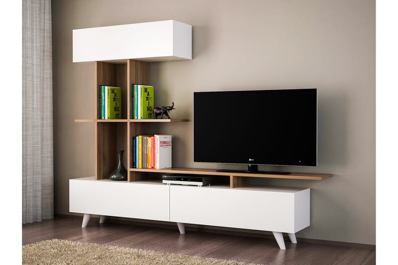 Mediaförvaring Carlola, Vit|Valnöt