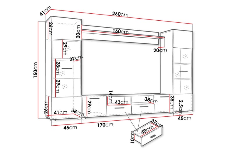 Mediamöbel Vidara 260 cm - Svart - TV-möbelset
