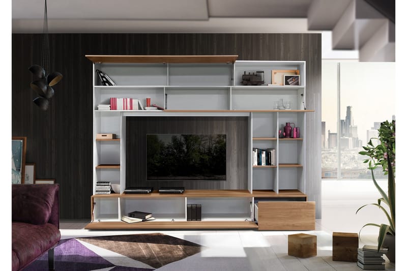 Mediamöbel Pratiko 276 cm - Vit|Brun - Möbler - TV- & Mediamöbler - TV-möbelset