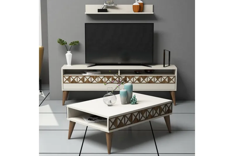 Muennink Vardagsrumsset 150 cm - Vit/Brun - Möbler - TV- & Mediamöbler - TV-möbelset