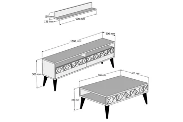 Muennink Vardagsrumsset 150 cm - Vit/Brun - Möbler - TV- & Mediamöbler - TV-möbelset