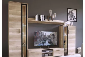 Olerum TV-möbelset - Ek/Svart/Led-Belysning - Möbler - TV- & Mediamöbler - TV-möbelset