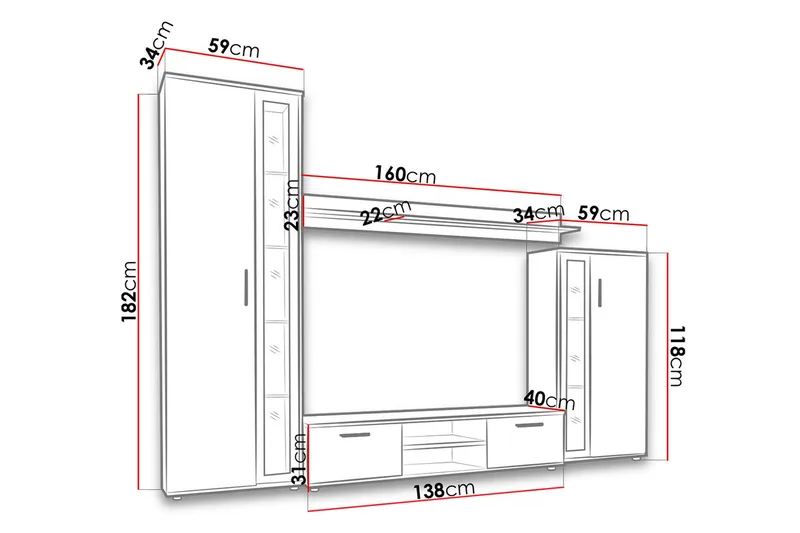 Olerum TV-möbelset - Ek/Svart/Led-Belysning - Möbler - TV- & Mediamöbler - TV-möbelset