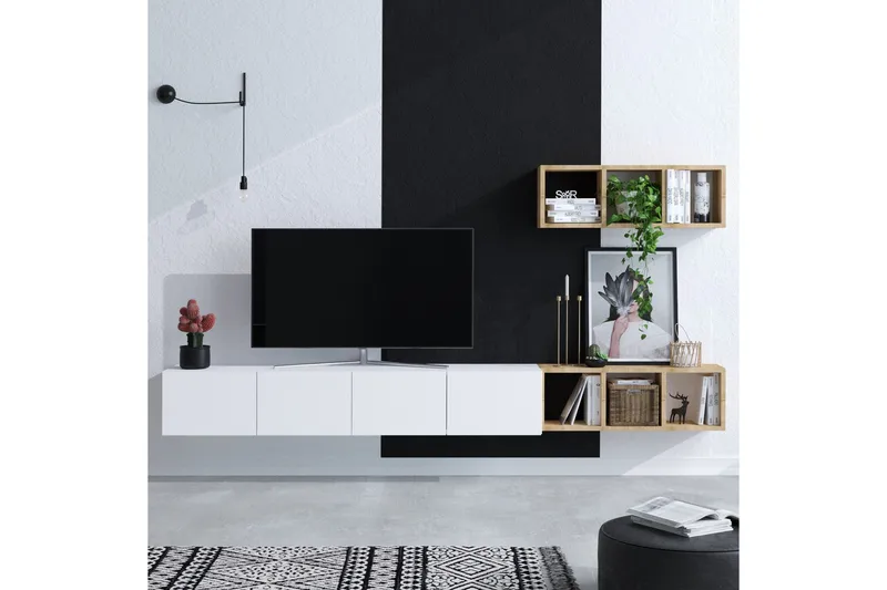 Pa Tv-möbelset 215x32 cm Vit/Brun - Hanah Home - Möbler - TV- & Mediamöbler - TV-möbelset
