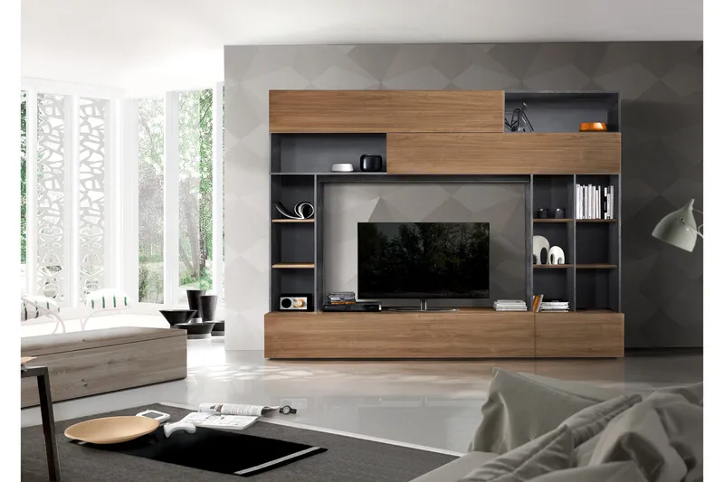 Priscilla Mediamöbel 276 cm, Brun/Grå