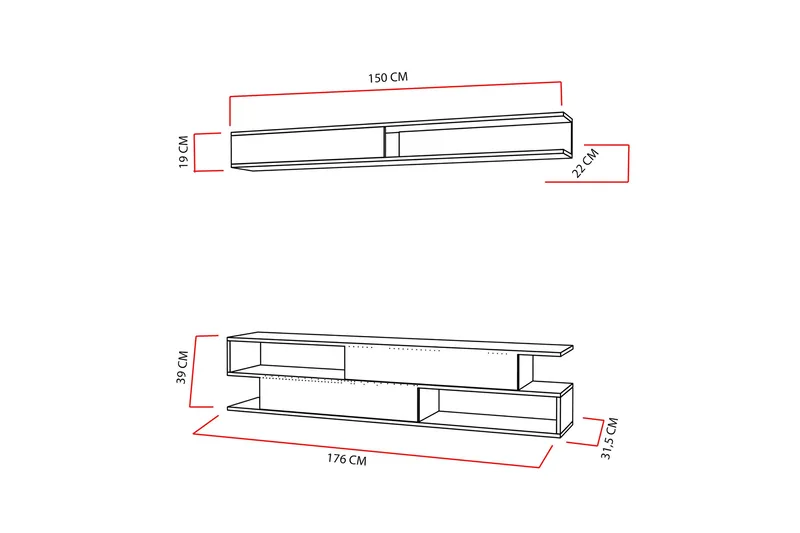 Simsaur Tv-bänk med Hylla - Vit/Teak - Möbler - TV- & Mediamöbler - TV-möbelset