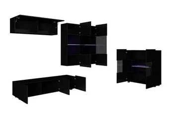 Tessan Tv-möbelset & vitrinskåp - Svart/Vit Högglans/Blå Led-Belysning - Möbler - TV- & Mediamöbler - TV-möbelset