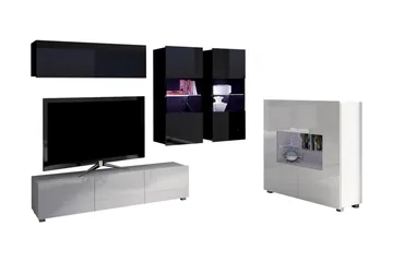 Tessan Tv-möbelset & vitrinskåp - Svart/Vit Högglans/Blå Led-Belysning - Möbler - TV- & Mediamöbler - TV-möbelset