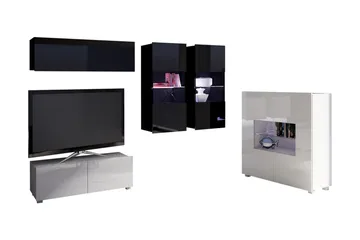Tessan TV-möbelset & vitrinskåp - Svart/Vit Högglans/Blå Led-Belysning - Möbler - TV- & Mediamöbler - TV-möbelset