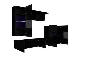 Tessan TV-möbelset - Svart/Vit Högglans/Blå Led-Belysning - Möbler - TV- & Mediamöbler - TV-möbelset