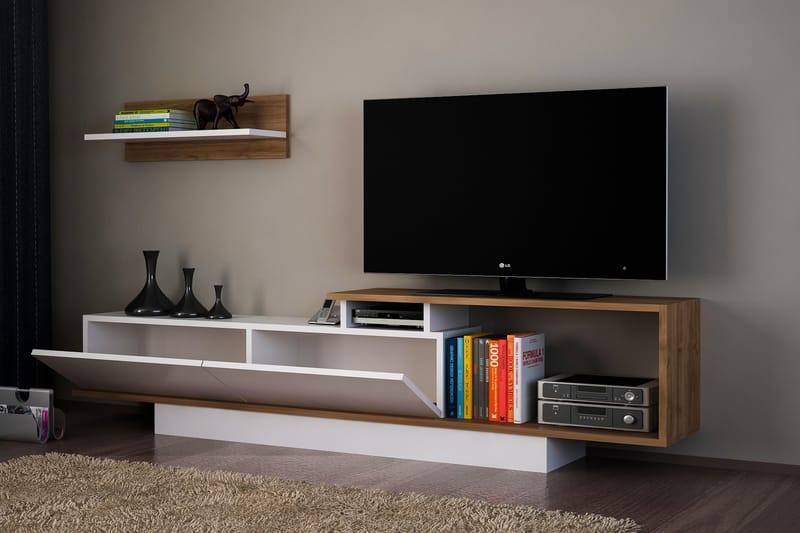 Tv-bänk Acherry - Vit|Valnöt - Möbler - TV- & Mediamöbler - TV-möbelset