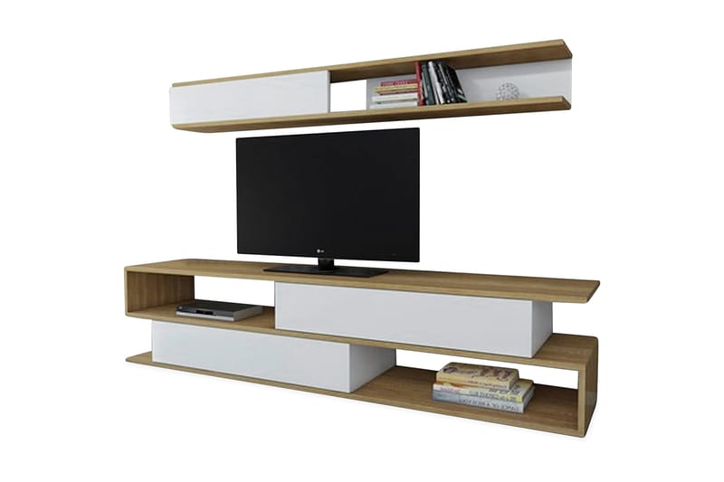 Tv-bänk Cloenne med Hylla - Vit|Teak - Möbler - TV- & Mediamöbler - TV-möbelset