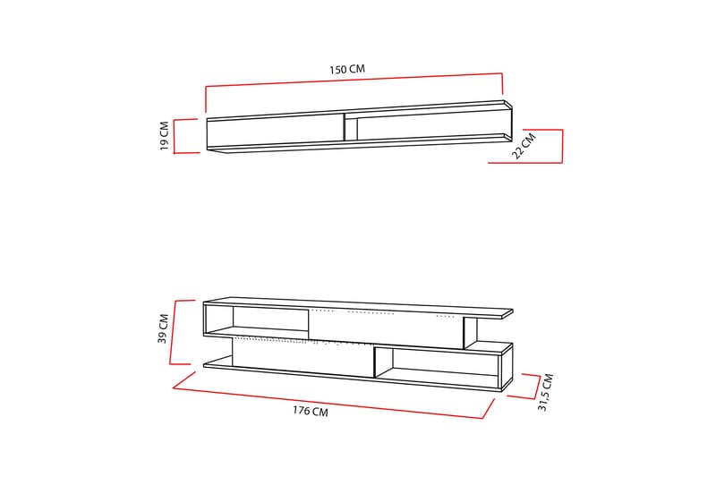 Tv-bänk Cloenne med Hylla - Vit|Teak - Möbler - TV- & Mediamöbler - TV-möbelset