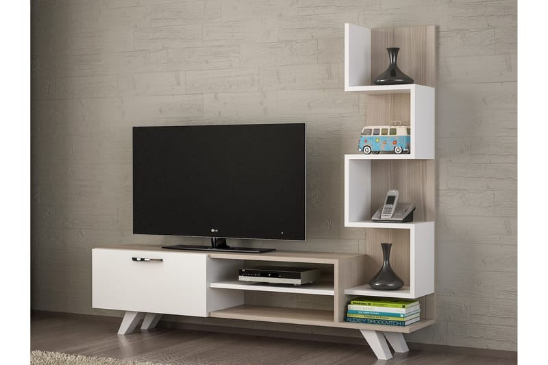 Tv-bänk Crebb med Sidobokhylla - Vit - TV-möbelset