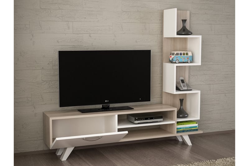Tv-bänk Crebb med Sidobokhylla - Vit - TV-möbelset