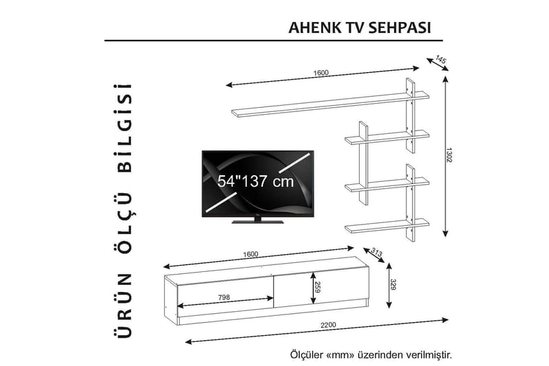 Tv-bänk George med Vägghylla - Vit - TV-möbelset