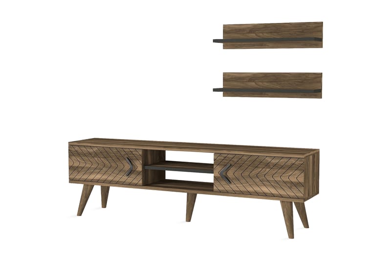 Tv-bänk Jospeh med Vägghylla - Valnöt - Möbler - TV- & Mediamöbler - TV-möbelset