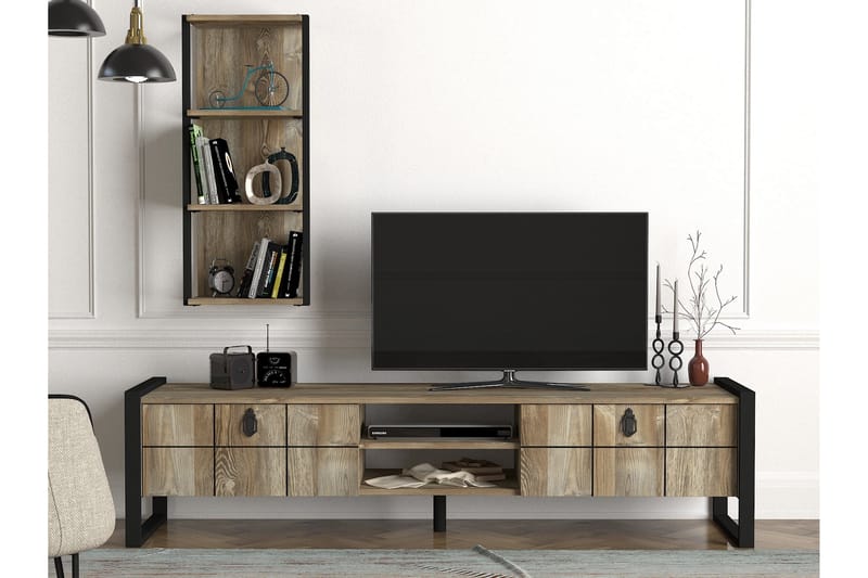 Tv-bänk Med Vägghylla Jospeh - Beige - TV-möbelset