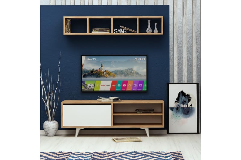 Tv-bänk Naidaj med Vägghylla - Trä|Vit - Möbler - TV- & Mediamöbler - TV-möbelset