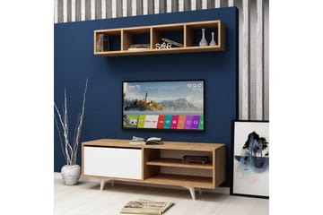 Tv-bänk Naidaj med Vägghylla - Trä|Vit - Möbler - TV- & Mediamöbler - TV-möbelset