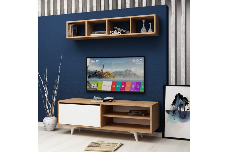 Tv-bänk Naidaj med Vägghylla - Trä|Vit - Möbler - TV- & Mediamöbler - TV-möbelset