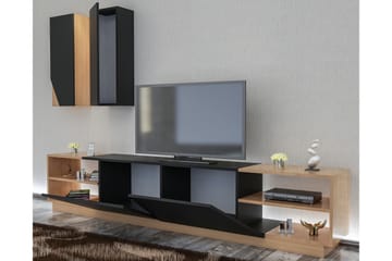 Tv-Bänk Obelina med Dold Förvaring - Svart|Teak - Möbler - TV- & Mediamöbler - TV-möbelset