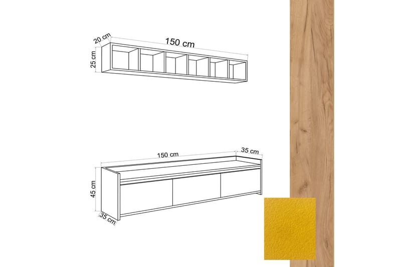 TV-möbelset 35x150 cm - Natur/Gul - TV-möbelset