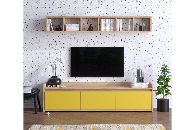 TV-möbelset 35x150 cm, Natur/Gul