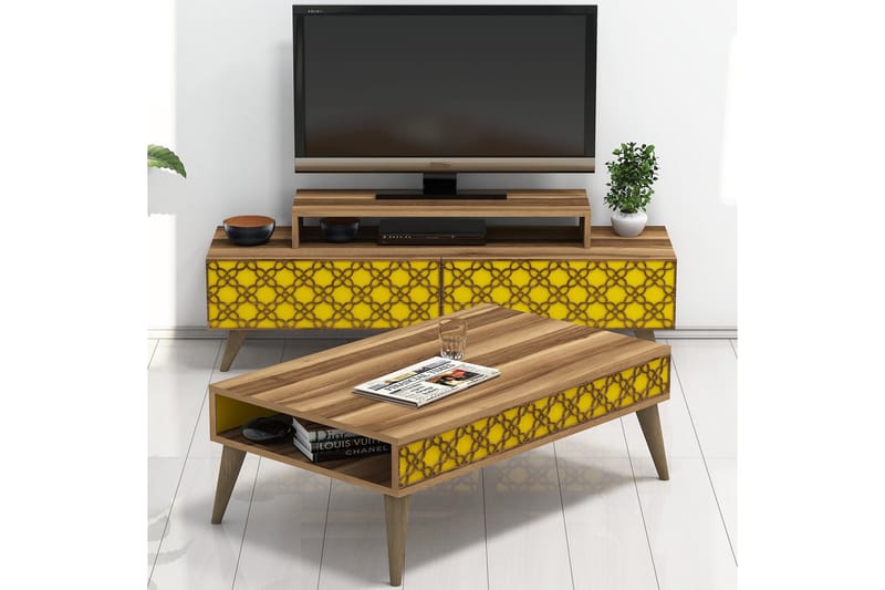 TV-Möbelset Amtorp 140 cm - Brun|Gul - Möbler - TV- & Mediamöbler - TV-möbelset