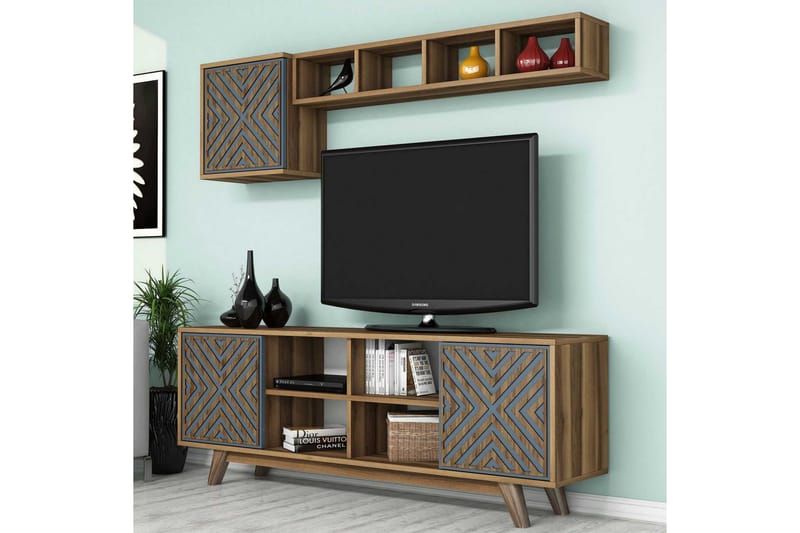TV-Möbelset Amtorp 160 cm - Brun/Blå - Möbler - TV- & Mediamöbler - TV-möbelset
