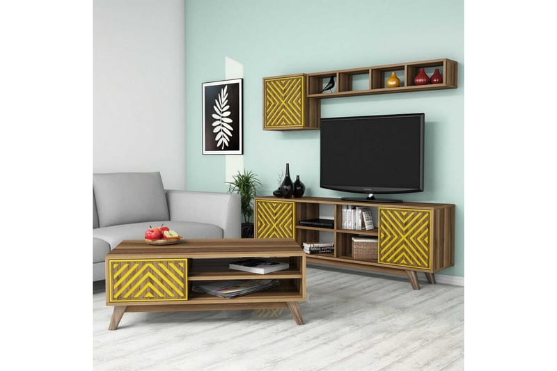 TV-Möbelset Amtorp 160 cm - Brun|Gul - Möbler - TV- & Mediamöbler - TV-möbelset