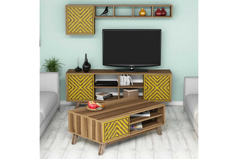 TV-Möbelset Amtorp 160 cm - Brun|Gul - Möbler - TV- & Mediamöbler - TV-möbelset