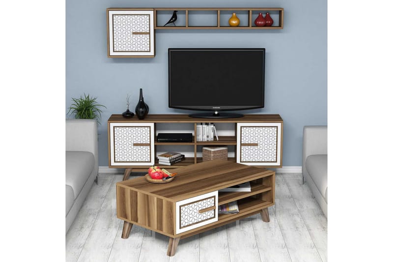 TV-Möbelset Amtorp 160 cm - Brun/Vit/Ek - Möbler - TV- & Mediamöbler - TV-möbelset